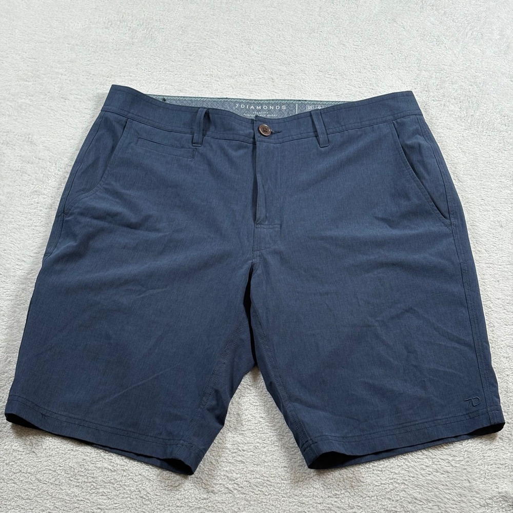 7 Diamonds Velocity Performance Shorts Mens 34 Navy Blue Heather Stretch Golf